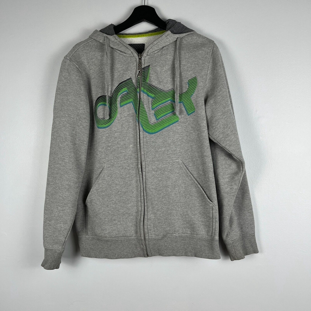 Oakley full zip sweater hoodie embroidered logo gray green size M